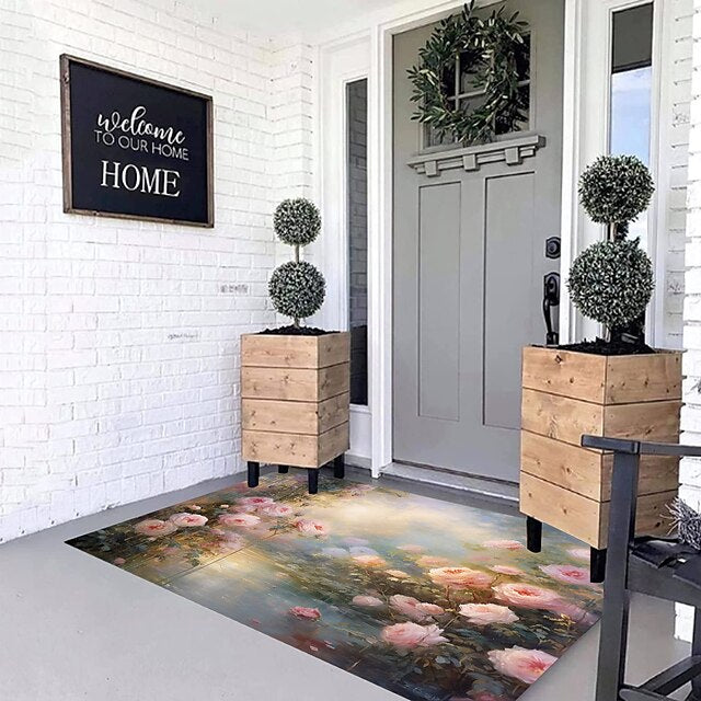 Oil Painting Floral Door Mat Floor mats Washable Rugs Kitchen Mat Non-Slip Oil Proof Area Rug Indoor Outdoor Bedroom Decor Bathroom Mat Entrance Rug