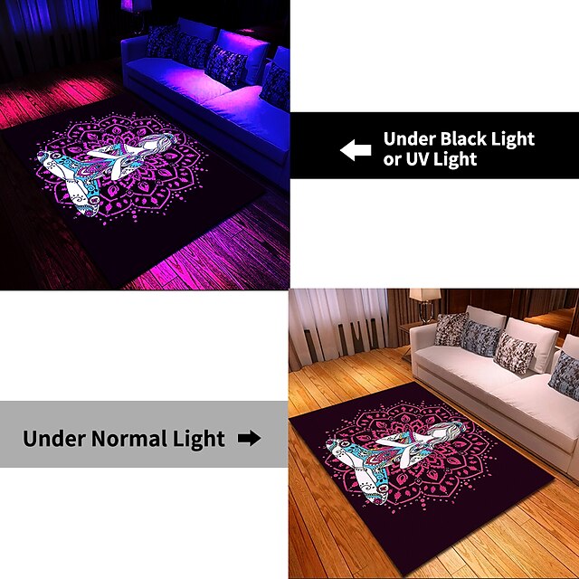 Blacklight Rug UV Reactive Glow in the Dark Area Rug Kitchen Mat Non-Slip Oil Proof Mandala Boho Floor Mat Livingroom Rug Indoor Outdoor Mat Bedroom Decor Bathroom Mat Entrance Rug Door Mat