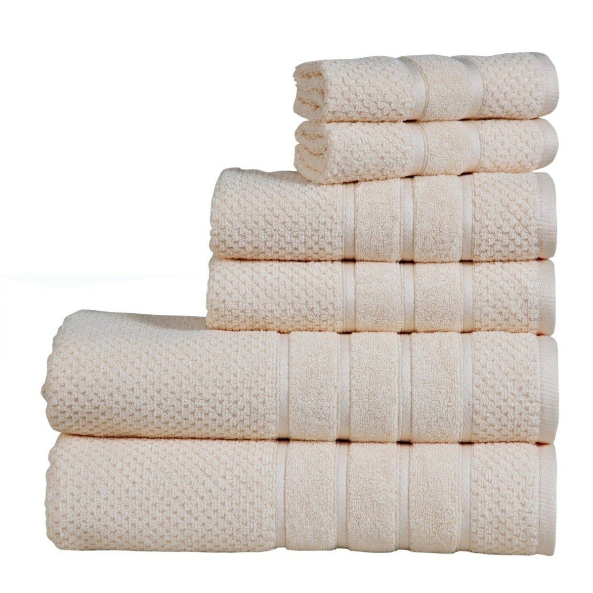 Bibb Home 6-Piece Egyptian Cotton Zero Twist Towel Set