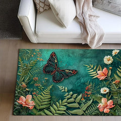 Green Butterfly Plant Area Rug Kitchen Mat Non-Slip Oil Proof Floor Mat Livingroom Rug Indoor Outdoor Mat Bedroom Decor Bathroom Mat Entrance Rug Door Mat