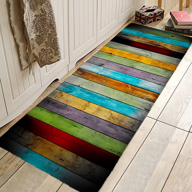 Rug Runner Colour Stripe Floor Mat Door Mat Hallway Carpets Area Rugs Washable for Bedroom Living Room Kitchen Bathroom Anti-Slip Floor Mats Wood lines