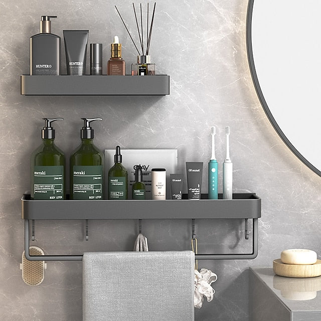 Shower Caddy Bathroom Shelves Wall Mounted Gun Grey Storage Organizer Rack Bathroom Kitchen Bathroom Hardware Pendant Bathroom Shelf Space Aluminum Shower Rack Corner Shelf Square Bath Shower Shelf