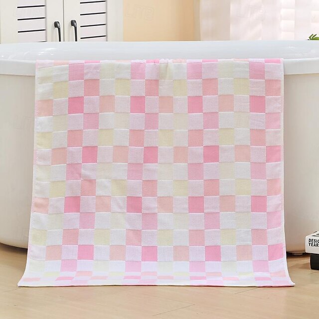 Cotton Gauze Bath Towel Double Hug Quilt Color Checkered Beach Towel Cotton Bath Towel