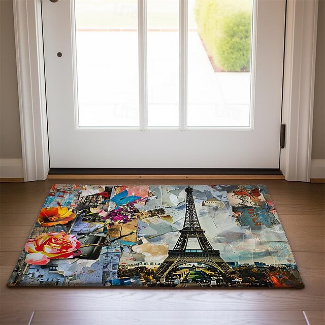 Graffiti Doormat Kitchen Mat Floor Mat Non-Slip Area Rug Oil Proof Rug Indoor Outdoor Mat Bedroom Decor Bathroom Mat Entrance Rug Eiffel Tower