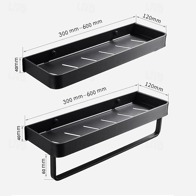 Shower Caddy Bathroom Shelves Wall Mounted Black Storage Organizer Rack Bathroom Kitchen Bathroom Hardware Pendant Bathroom Shelf Space Aluminum Shower Rack Corner Shelf Square Bath Shower Shelf