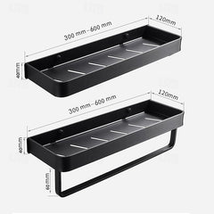 Shower Caddy Bathroom Shelves Wall Mounted Black Storage Organizer Rack Bathroom Kitchen Bathroom Hardware Pendant Bathroom Shelf Space Aluminum Shower Rack Corner Shelf Square Bath Shower Shelf