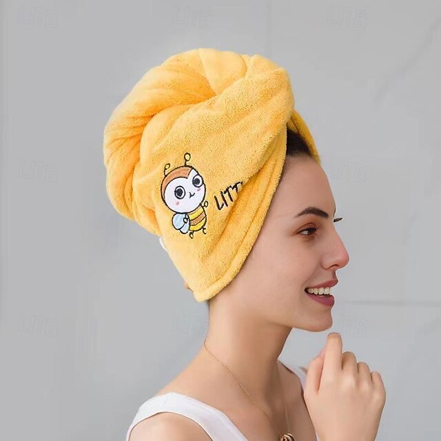 Dry Hair Cap Embroidery Cap Double-Layer Shower Cap Quick-Drying Strong Water Absorption Thickened Home Bag Hair Dry Hair Towel Back To School College Student