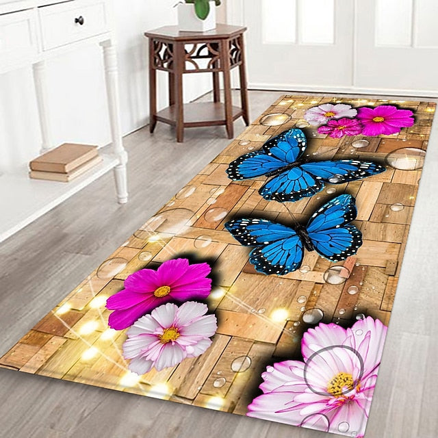 Floral Butterfly Board Pattern Flannel Floor Mat Fabric Printed Home Entrance Doormat Carpet Mattress Bathroom Mat