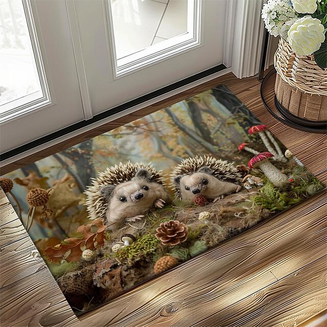 Hedgehog Forest Mushroom Doormat Kitchen Mat Floor Mat Non-Slip Area Rug Oil Proof Rug Indoor Outdoor Mat Bedroom Decor Bathroom Mat Entrance Rug