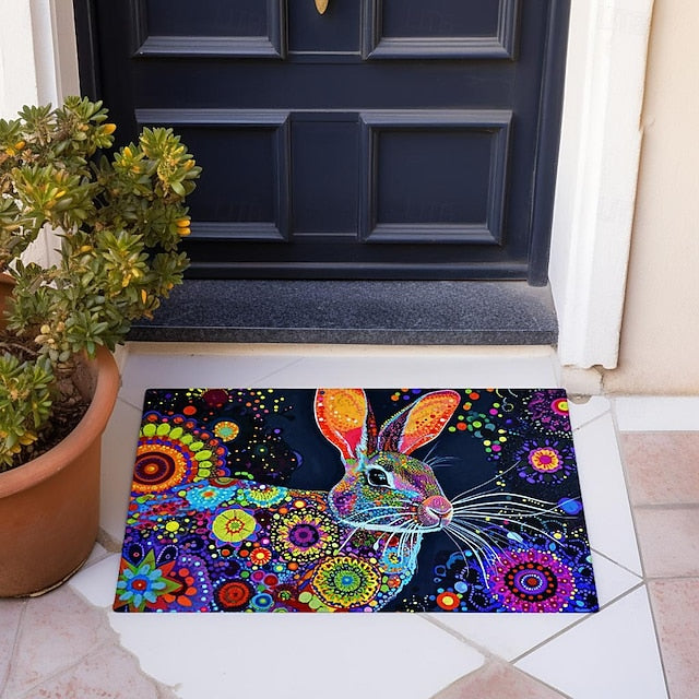 Painting Rabbit Easter Doormat Floor Mats Washable Rugs Kitchen Mat Non-Slip Oil Proof Rug Indoor Outdoor Mat Bedroom Decor Bathroom Mat Entrance Rug