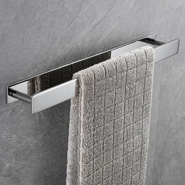 Adhesive Towel Bar with Hook, SUS304 Stainless Steel Hand Towel Holder for Bathroom, Towel Rack for Rolled Towels 40cm