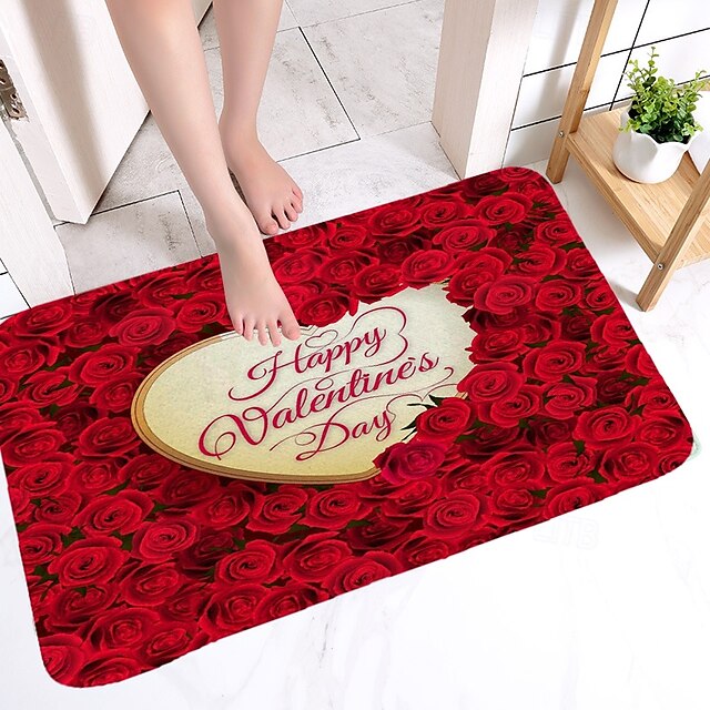 Valentine's Day Love non-slip doormat Polyester machine washable soft absorbent doormat suitable for entrance kitchen living room bedroom bathroom home decor - holiday themed  Absorbent Bathroom Rug