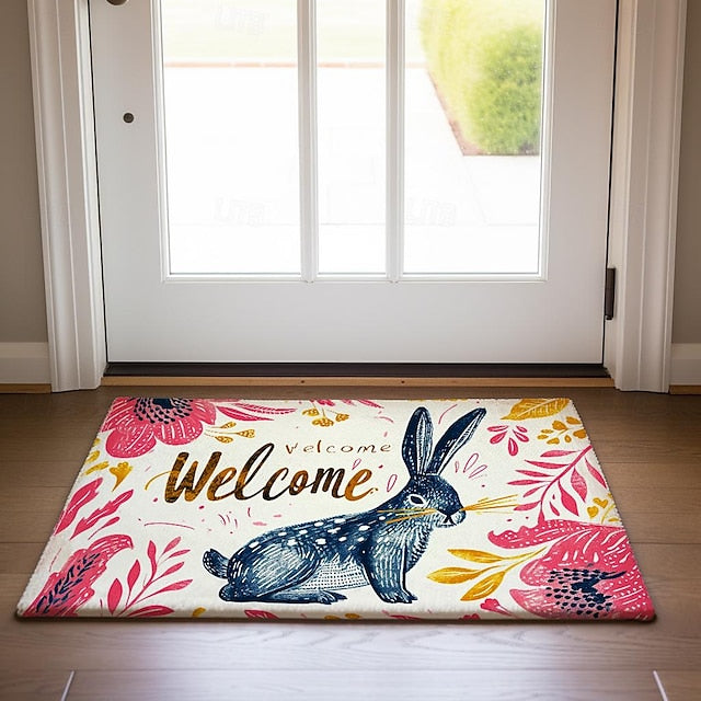 Welcome Rabbits Doormat Floor Mats Washable Rugs Kitchen Mat Non-Slip Oil Proof Rug Indoor Outdoor Mat Bedroom Decor Bathroom Mat Entrance Rug