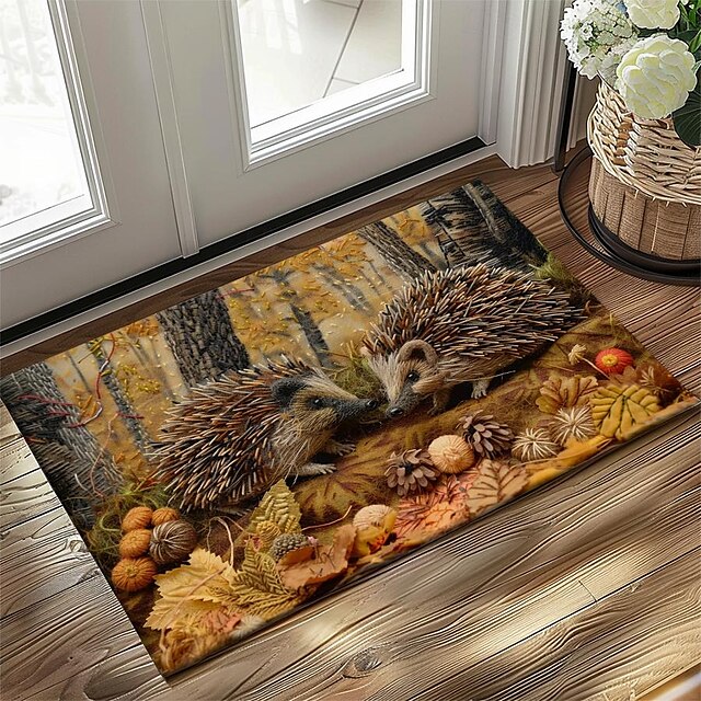 Hedgehog Forest Mushroom Doormat Kitchen Mat Floor Mat Non-Slip Area Rug Oil Proof Rug Indoor Outdoor Mat Bedroom Decor Bathroom Mat Entrance Rug