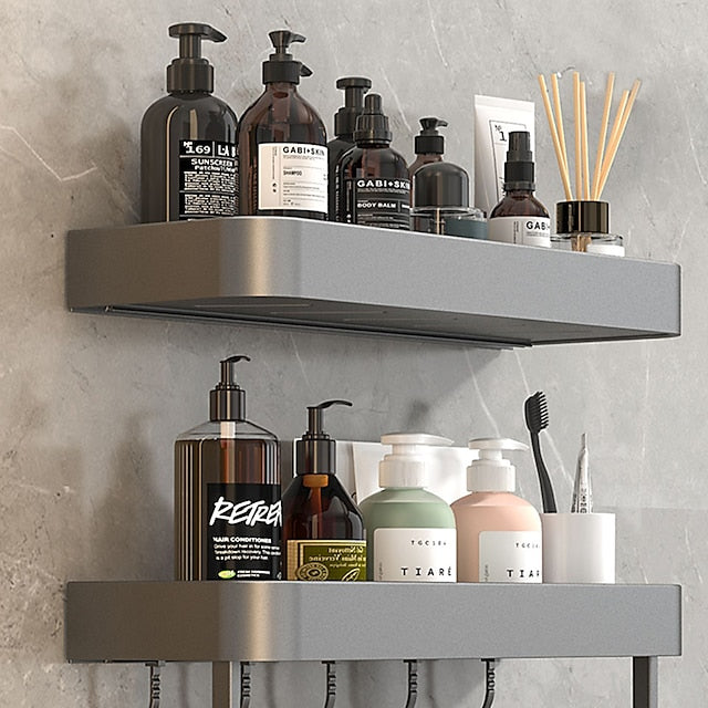 Shower Caddy Bathroom Shelves Wall Mounted Gun Grey Storage Organizer Rack Bathroom Kitchen Bathroom Hardware Pendant Bathroom Shelf Space Aluminum Shower Rack Corner Shelf Square Bath Shower Shelf