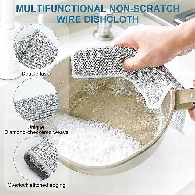 5pcs Steel Wire Cleaning Cloth Kitchen Magic Dishwashing Towel Non Stick Oil Cleaning Rag Microwave Stove Clean Tools Dish Cloth