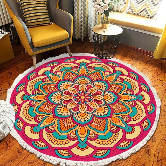 Mandala Tassel Round Carpet Area Rug Ethnic Style Room Living Room Bedroom Coffee Table Floor Mat