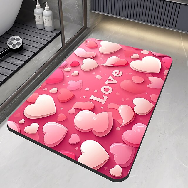 Valentine's Day Bathroom Rug, Polyester Fiber Rectangular Bath Mat, Super Absorbent, Non-Slip, Dirt-Resistant, and Easy to Clean Door Mat