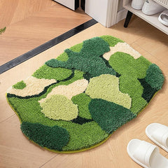 Green Moss Leaf Area Rug Floor Mat Non-Slip Moss Bathroom Rugs Super Absorbent Bath Mat Soft Microfiber Machine Washable Shower Mat Cute 3D Moss for Bathroom Entryway