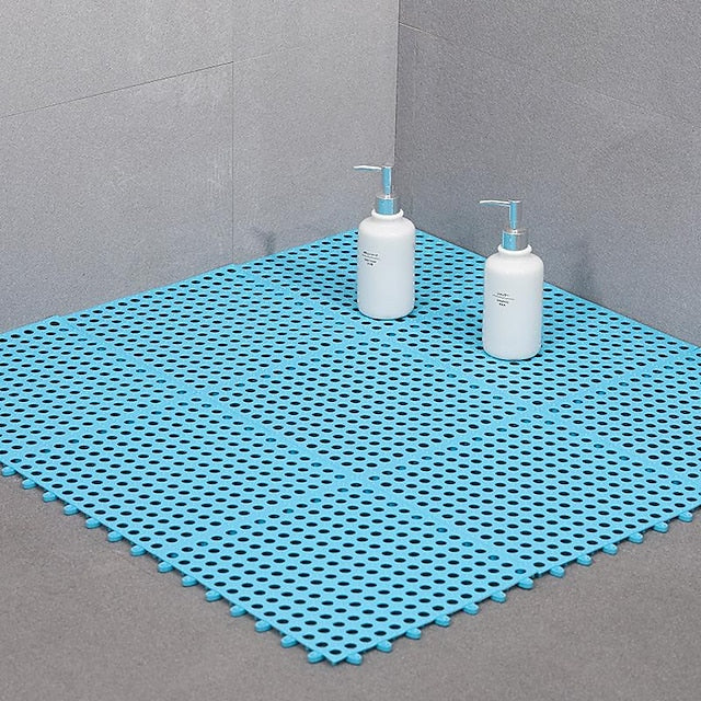 Interlocking Rubber Floor Tiles with Drain Holes DIY Size Bathroom Shower Toilet Floor Tiles Mat Interlocking Massage Soft Cushion Floor Tiles for Indoor/Outdoor