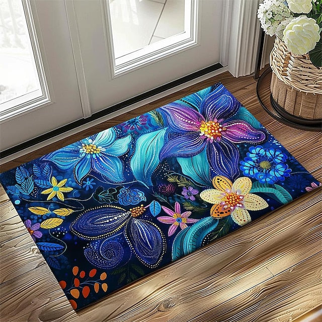 Pointillism Flowers Doormat Floor Mats Washable Rugs Kitchen Mat Non-Slip Oil Proof Rug Indoor Outdoor Mat Bedroom Decor Bathroom Mat Entrance Rug