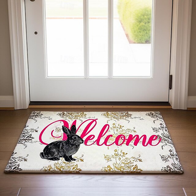 Welcome Rabbits Doormat Floor Mats Washable Rugs Kitchen Mat Non-Slip Oil Proof Rug Indoor Outdoor Mat Bedroom Decor Bathroom Mat Entrance Rug