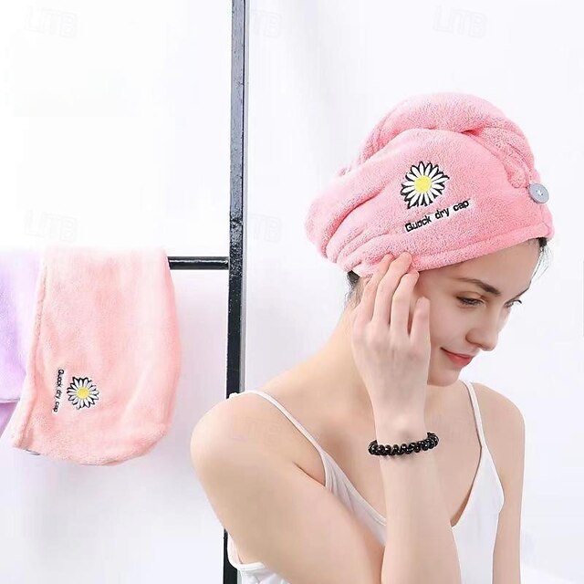 Dry Hair Cap Embroidery Cap Double-Layer Shower Cap Quick-Drying Strong Water Absorption Thickened Home Bag Hair Dry Hair Towel Back To School College Student