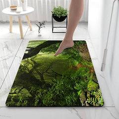 Forest Diatomaceous Earth Bath Mat Soft Mat Rubber Anti-Slip Fast Dry Super Absorbent Thin Bathroom Mat for Under Door - Bathroom Floor Mat Rug Bathtub Front Shower Mat Sink