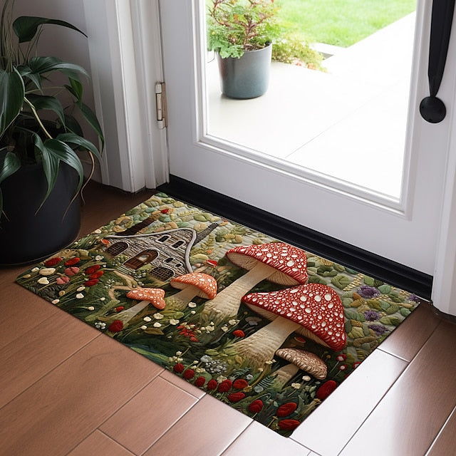 Mushroom Quilting Art Doormat Floor Mats Washable Rugs Kitchen Mat Non-Slip Oil Proof Rug Indoor Outdoor Mat Bedroom Decor Bathroom Mat Entrance Rug