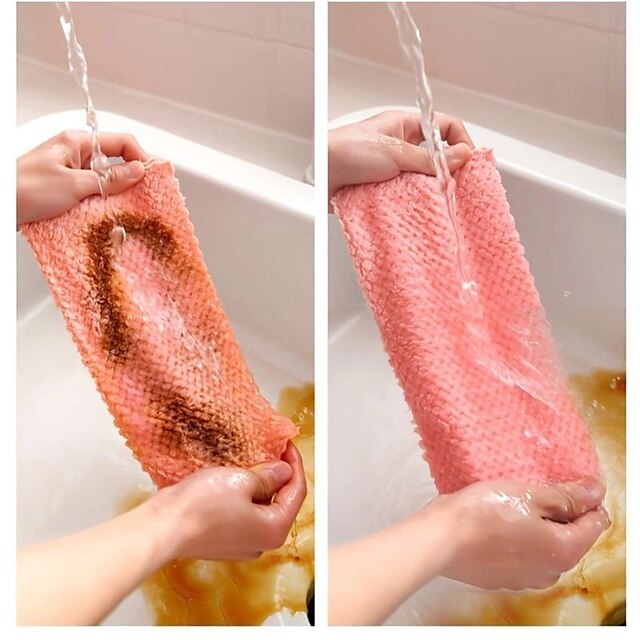 5/10pcs Kitchen Dishcloth Rag Non-Stick Oil Pineapple Plaid Dish Towel Double-Sided Absorbent Thickened Scouring Pad