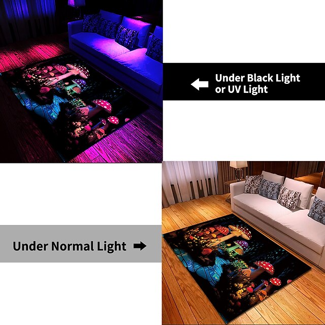 Fantasy Mushroom Blacklight Rug Carpet Floor Mat UV Reactive Glow in the Dark Rug Large Non-Slip Rug Mat Carpet for Room Decor