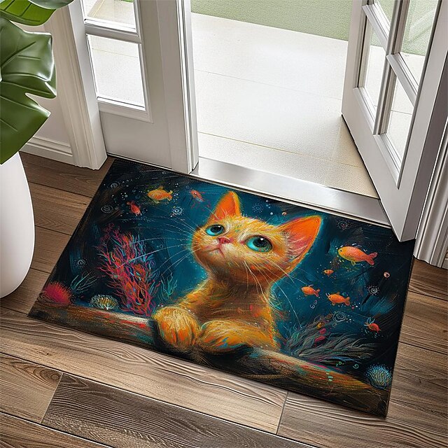 Kitty Fur Doormat Kitchen Mat Floor Mat Non-Slip Area Rug Oil Proof Rug Indoor Outdoor Mat Bedroom Decor Bathroom Mat Entrance Rug