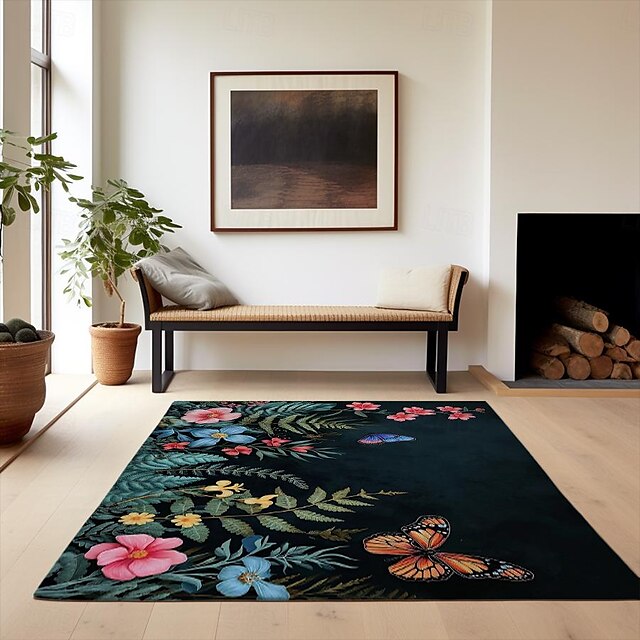 Green Butterfly Plant Area Rug Kitchen Mat Non-Slip Oil Proof Floor Mat Livingroom Rug Indoor Outdoor Mat Bedroom Decor Bathroom Mat Entrance Rug Door Mat