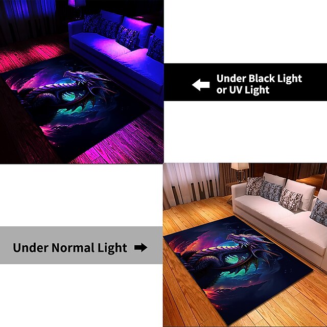 Blacklight Rug UV Reactive Glow in the Dark Area Rug Kitchen Mat Non-Slip Oil Proof Creepy Dragon Floor Mat Livingroom Rug Indoor Outdoor Mat Bedroom Decor Bathroom Mat Entrance Rug Door Mat