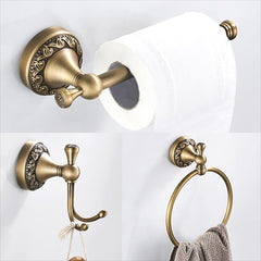 Golden Bathroom Accessory Towel Ring/Toilet Paper Holder/Robe Hook Antique Brass Bathroom Single Rod Wall Mounted Carved Design