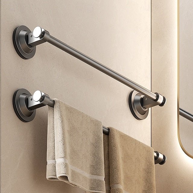 Gun Gray Suction Cup Towel Rack Bathroom Non Perforated Space Aluminum Bathroom Storage Rack Wall Mounted Single Pole Towel Pole