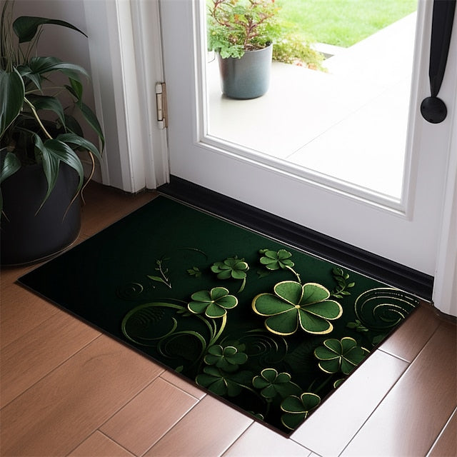 Saint Patrick's Day Doormat Floor Mats Washable Rugs Kitchen Mat Non-Slip Oil Proof Rug Lucky Clover Indoor Outdoor Mat Bedroom Decor Bathroom Mat Entrance Rug