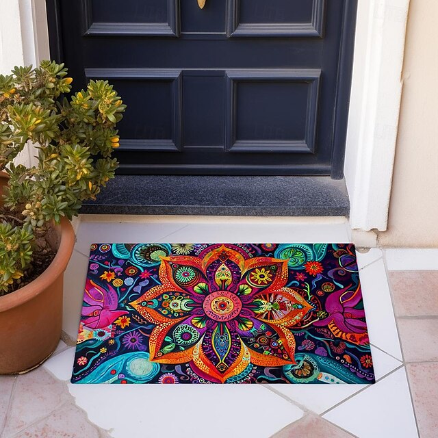 Painting Mandala Bohemian Doormat v Non-Slip Oil Proof Rug Indoor Outdoor Mat Bedroom Decor Bathroom Mat Entrance Rug