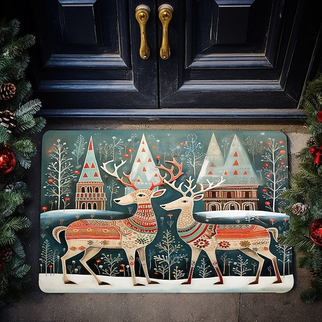 Reindeers Doormat Floor Mats Washable Rugs Kitchen Mat Scandinavian Folk Art Non-Slip Oil Proof Rug Indoor Outdoor Mat Bedroom Decor Bathroom Mat Entrance Rug