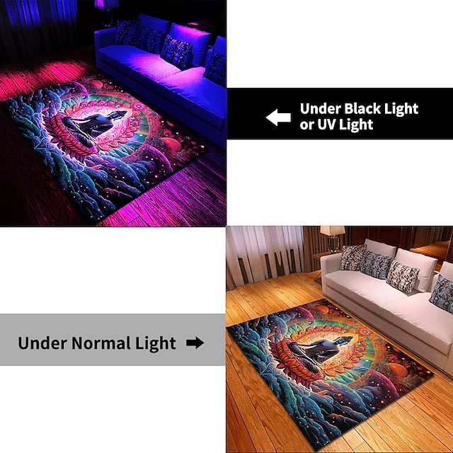 Blacklight Rug UV Reactive Glow in the Dark Area Rug Kitchen Mat Non-Slip Oil Proof Trippy Buddha Floor Mat Livingroom Rug Indoor Outdoor Mat Bedroom Decor Bathroom Mat Entrance Rug Door Mat