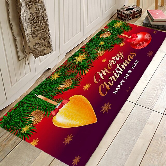 Christmas Decorations Party Flannel Floor Mat Area Rug Door Mat Hallway Carpets Area Rugs for Bedroom Living Room Carpet Kitchen Bathroom Anti-Slip Xmas Floor Mats