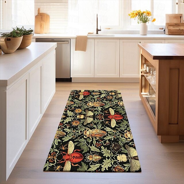 Floral Insects Area Rug Kitchen Mat Non-Slip Oil Proof Floor Mat Livingroom Rug Indoor Outdoor Mat Bedroom Decor Bathroom Mat Entrance Rug Door Mat