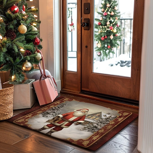 Christmas Decoration Doormat Xmas Santa Kitchen Mat Floor Mat Non-Slip Area Rug Oil Proof Rug Indoor Outdoor Mat Bedroom Decor Bathroom Mat Entrance Rug