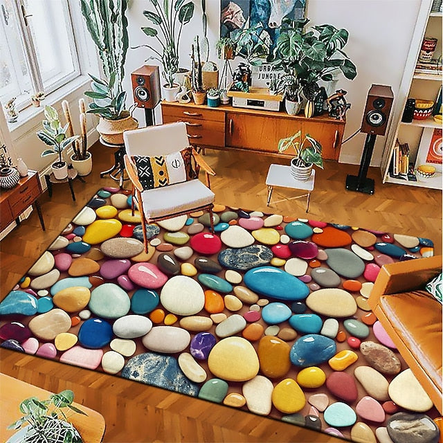 Colorful Cobblestone Door Mat Anti-Slip Floor Mat Hallway Carpets Area Rugs Washable for Bedroom Living Room Kitchen Bathroom