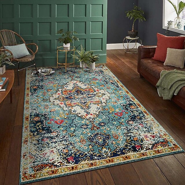 Area Rug Carpet Exotic Ethnic Style Floor Mat American Persian Multicolored Flowers in Retro Style Living Room Hotel Homestay Home Bedroom Full Carpet