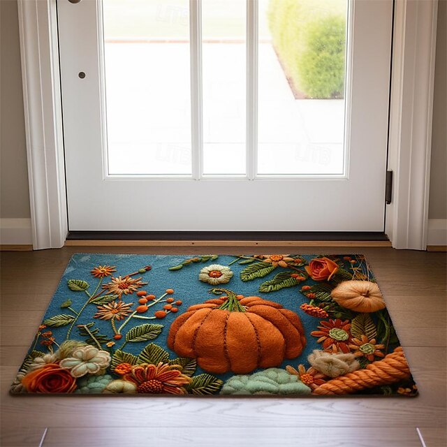 Autumn Quilt Pumpkin Doormat Kitchen Mat Floor Mat Non-Slip Area Rug Oil Proof Rug Indoor Outdoor Mat Bedroom Decor Bathroom Mat Entrance Rug