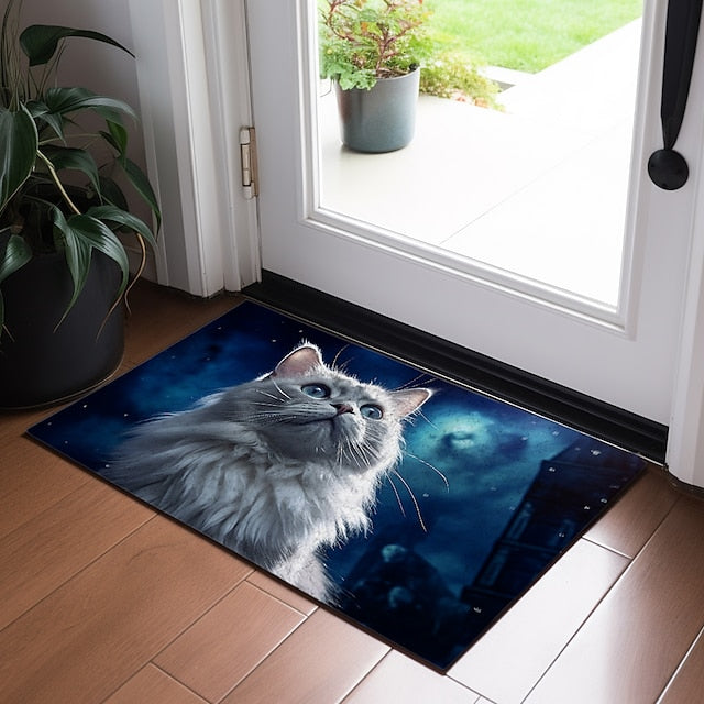 Painting Cat Doormat Floor Mats Washable Rugs Kitchen Mat Non-Slip Oil Proof Rug Indoor Outdoor Mat Bedroom Decor Bathroom Mat Entrance Rug