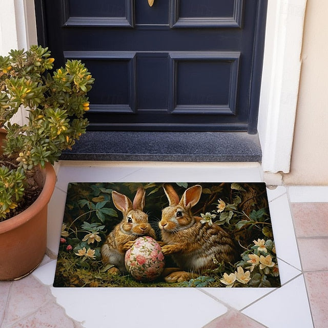 Easter Rabbits Egg Doormat Floor Mats Washable Rugs Kitchen Mat Non-Slip Oil Proof Rug Indoor Outdoor Mat Bedroom Decor Bathroom Mat Entrance Rug