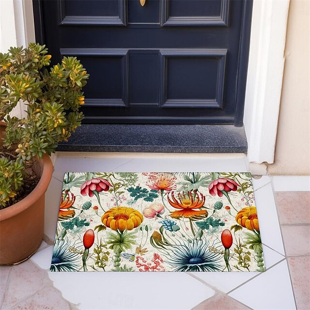 Green Yellow Floral Doormat Floor Mats Washable Rugs Kitchen Mat Non-Slip Oil Proof Rug Indoor Outdoor Mat Bedroom Decor Bathroom Mat Entrance Rug