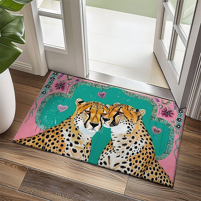 Duo Leopards Doormat Floor Mats Washable Rugs Kitchen Mat Non-Slip Oil Proof Rug Indoor Outdoor Mat Bedroom Decor Bathroom Mat Entrance Rug